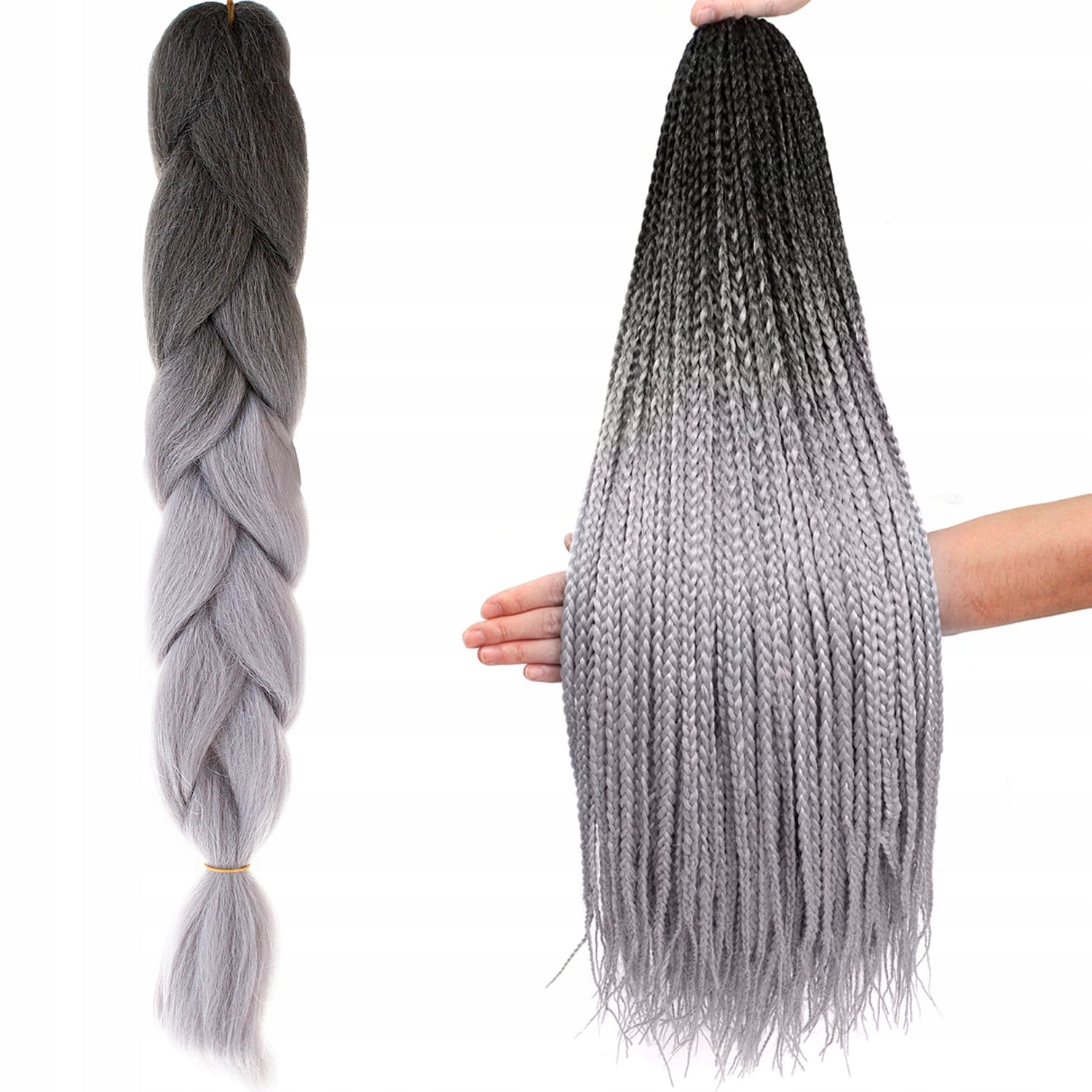 Extensii par sintetic pentru impletituri, Zola®, ombre gri, 60 cm Extensii par sintetic pentru impletituri, Zola®, ombre gri, 60 cm